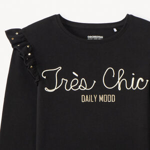 T-shirt manches longues en cording et volants fille 