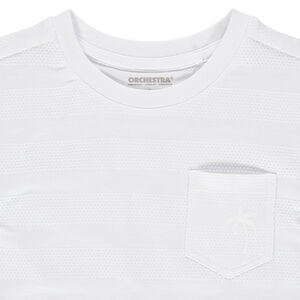 T-shirt manches courtes à rayures fantaisie et poche print palmier 