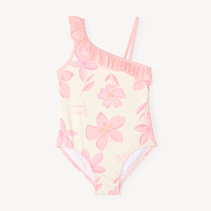 Maillot de bain 1 pièce bretelles asymétriques imprimé fleurs fille 