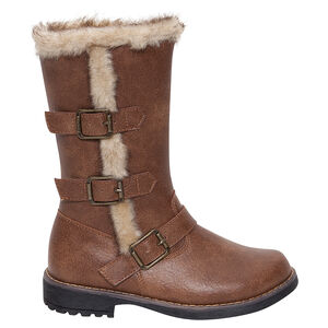 Bottes en simili cuir avec boucles fantaisie et fausse fourrure 