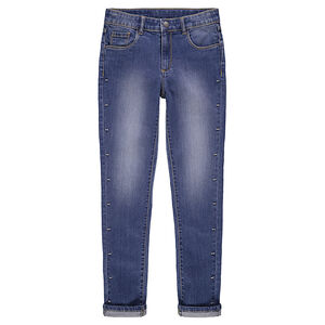 Junior - Jeans effet used coupe slim avec fantaisie en métal 