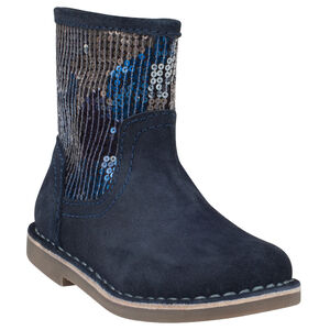 Bottines en cuir suédé marine avec tige en sequins 
