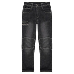 Junior - Jeans effet used et crinkle avec zip fantaisie 