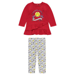 Ensemble tunique volantée print Smiley et legging imprimé all-over 
