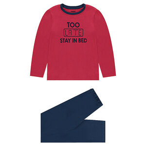 Junior - Pyjama en jersey bicolore avec message printé 