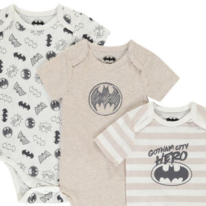 Lot de 3 bodies manches courtes Batman Warner pour bébé garçon (ouvertures différentes selon l'âge) 