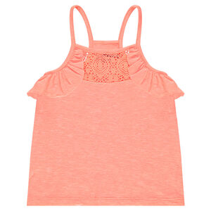 Débardeur en jersey slub avec dentelle et emmanchures volantées 