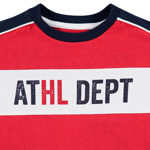 Junior - Tee-shirt manches longues forme boite avec bandes contrastées 