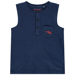 Débardeur en coton à poche et requin brodé 
