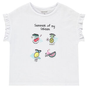 Tee-shirt manches courtes avec fruits patchés et manches volantées 