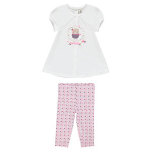 Ensemble robe manches courtes print ours et legging imprimé 