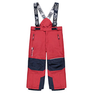 Pantalon de ski imperméable rouge avec bretelles amovibles 