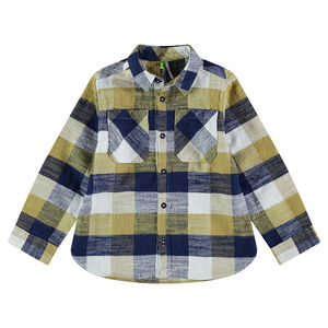 Chemise manches longues à carreaux contrastés avec poches 