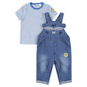 Ensemble avec salopette en chambray et tee-shirt rayé all-over 