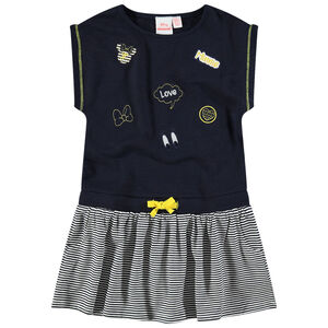 Robe manches courtes effet 2 en 1 à rayures et broderies Minnie Disney 