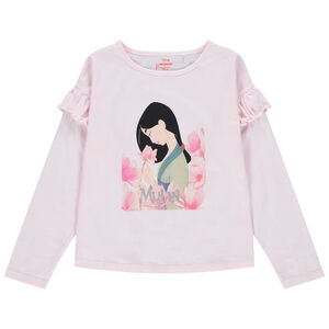 T-shirt manches longues rose à volants et print Mulan Disney 