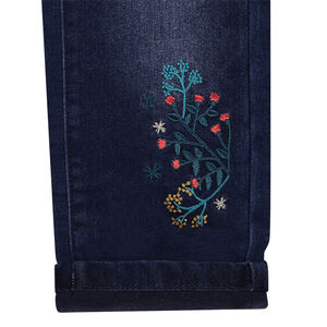 Jeans droit fitté avec patchs et broderies doublé jersey 