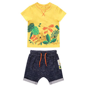 Ensemble avec t-shirt jaune print esprit jungle et bermuda à poche 