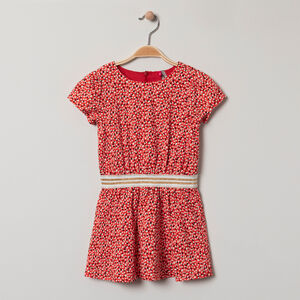 Robe manches courtes à pois all-over et élastique brillant 