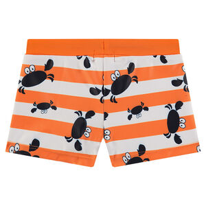 Boxer de bain avec larges rayures et crabes printés 