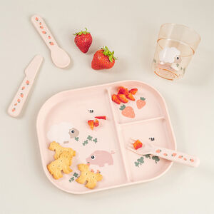 Assiette plateau à compartiments Tiny Farm rose 