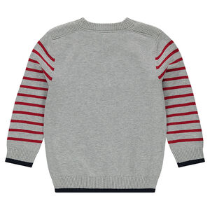 Pull en tricot fin à rayures avec print forme écusson 