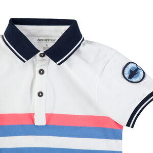 Polo manches courtes en jersey avec bandes contrastées et badge patché 