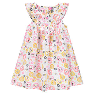 Robe manches courtes avec imprimés all-over et volants 