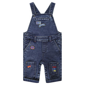 Salopette en coton effet jeans used avec badges et poches 