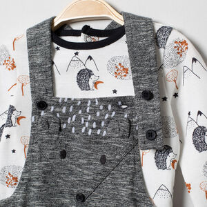 Ensemble salopette en maille twistée et t-shirt imprimé hérissons 