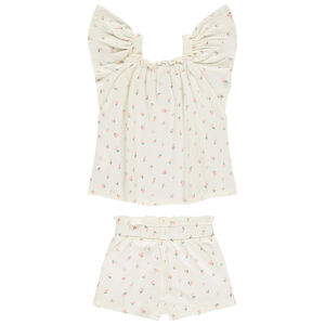 Ensemble 2 pièces effet froissé imprimé fleurs pour bébé fille 