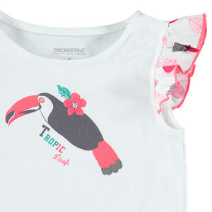 Robe à manches courtes volantées avec imprimé fantaisie et toucan printé 