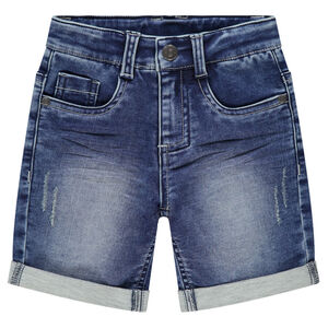 Bermuda en jeans effet used et crinkle à poches 