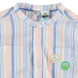 Chemise en coton à rayures all-over et badges Smiley 