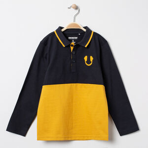 Polo manches longues bicolore à casque printé 