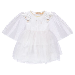 Robe de fête bi-matière avec cape en tulle amovible 