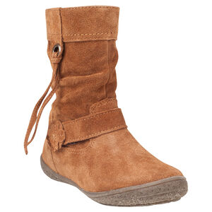 Bottines en cuir suédé avec tige fluide et lien fantaisie du 28 au 35 