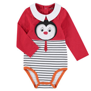 Body manches longues effet 2 en 1 pingouin printé et rayures placées 