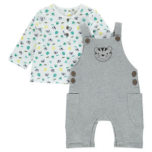 Ensemble tee-shirt manches longues imprimé tropical et salopette molleton 
