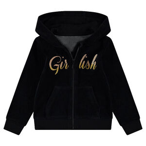 Gilet en velours à capuche avec mot pailleté 