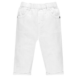 Pantalon uni en lin et coton 