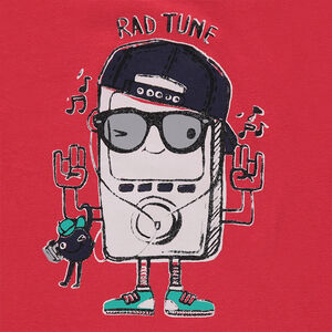 Tee-shirt manches courtes uni avec print fantaisie 