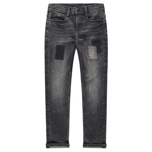 Junior - Jeans effet used et crinkle gris avec patchs et ombres de patchs 
