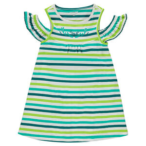 Robe en coton avec rayures contrastées all-over et épaules ajourées 