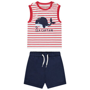 Ensemble débardeur rayé + short uni pour bébé garçon 