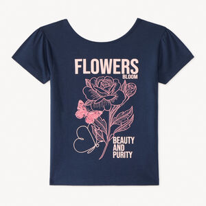 T-shirt manches courtes avec fleurs en broderie et sequins fille 