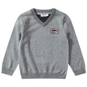 Pull en tricot chiné avec badge sur la poitrine 