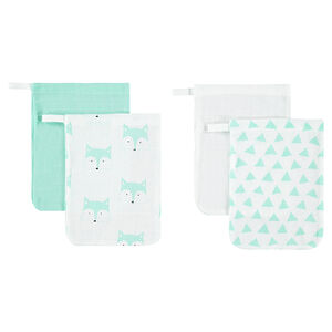 Set de 4 gants de toilettes assortis 