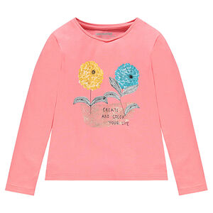 Tee-shirt manches longues uni print fantaisie 