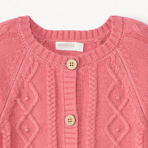 Gilet manches longues en tricot torsadé uni fille 